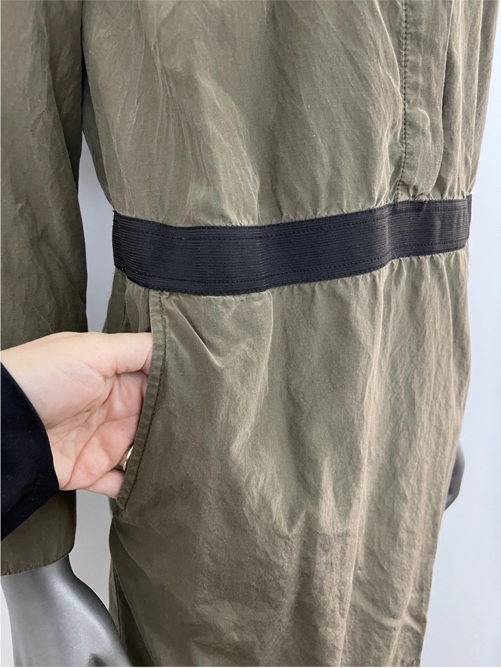 Banana‎ Republic Silk Dress Women’s 6 Green Cotton Cargo Knee Elastic Waist Army - Picture 9 of 13
